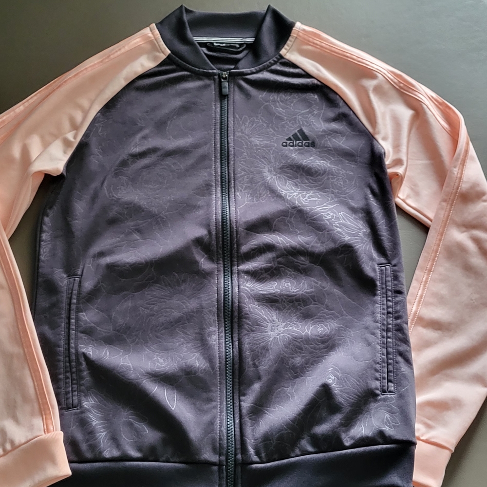 Adidas Black and Pink Floral Track Jacket Size S